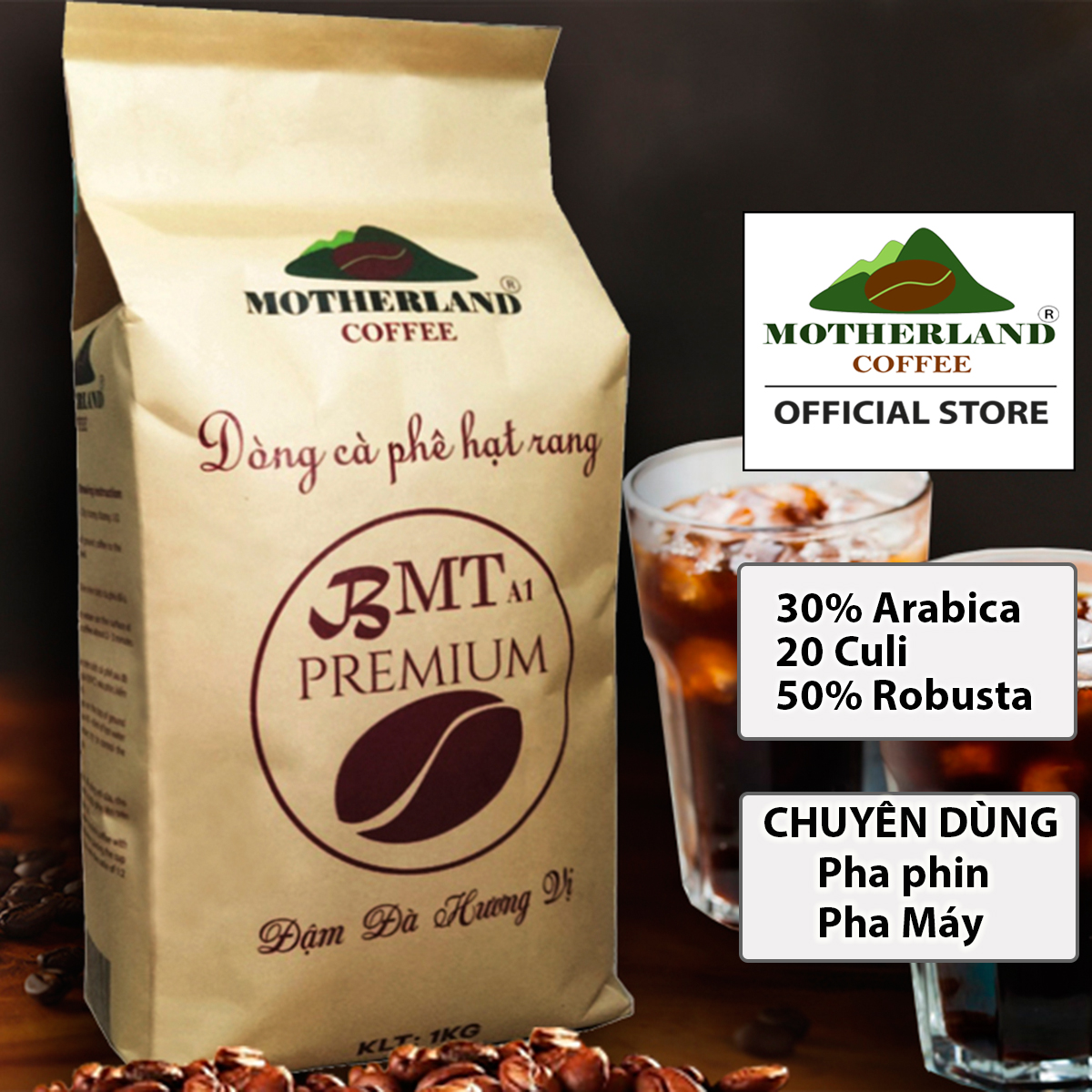 Cà phê hạt rang blend arabica-culi-robusta túi 1kg chuyên dùng cho quán