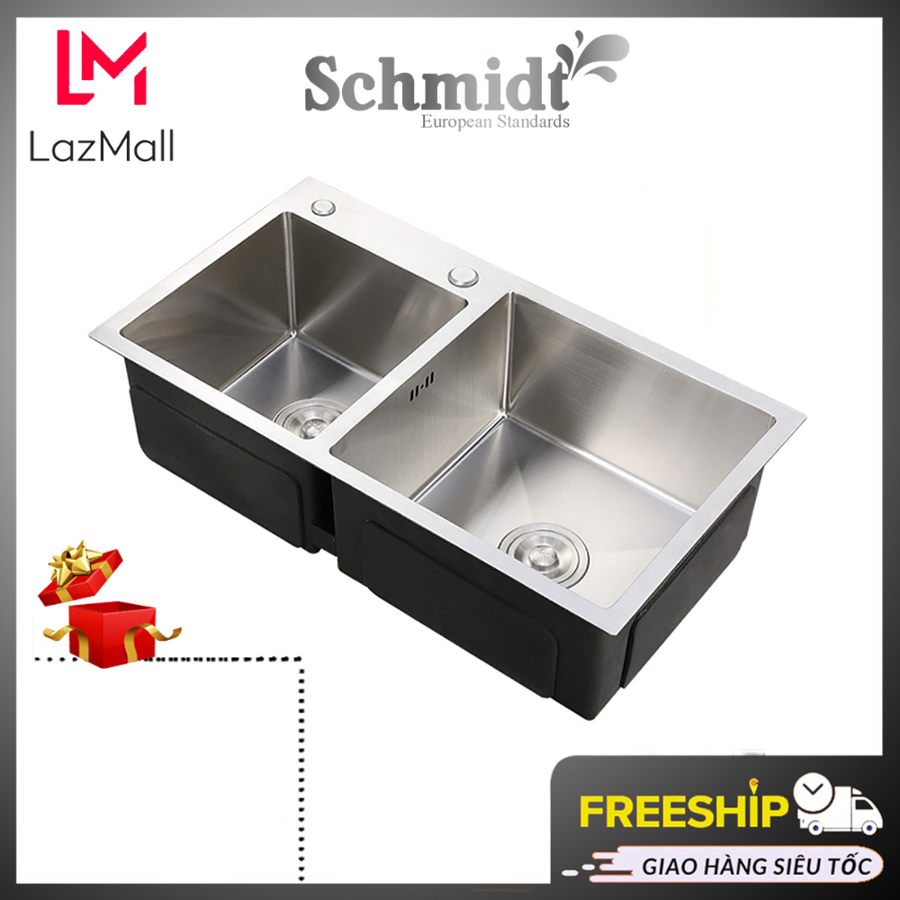 Chậu rửa bát inox đúc nguyên khối 82x45cm 2 hố cân (Tặng kệ để đồ rút đa năng, Bảo hành 24 tháng - 1 đổi 1 trong 15 ngày) Đã bao gồm bộ xả - xiphong. Chậu rửa chén K-680CRB2HC