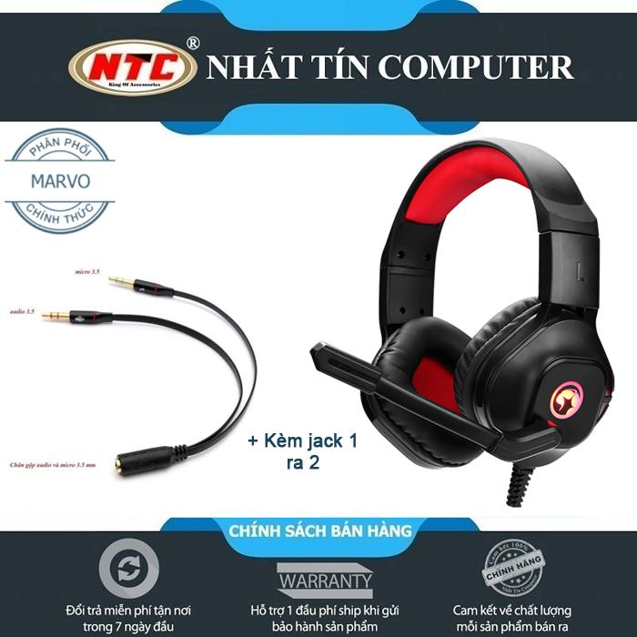 Tai nghe chụp tai Marvo HG8929 thiết kết 1 jack cắm cả micro và phone - kèm jack chuyển 1 ra 2 (Đen) - Nhất Tín Computer