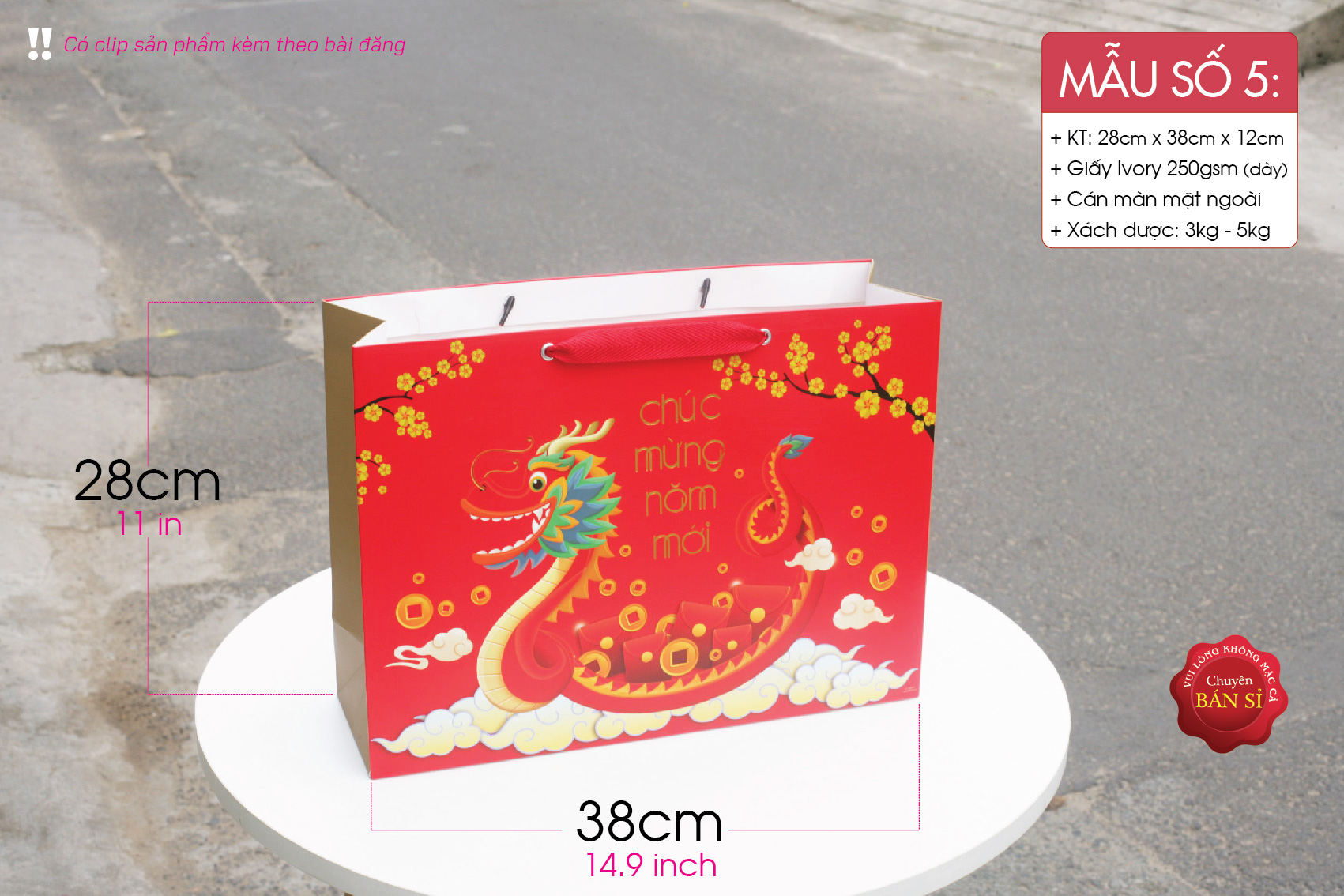 25 cái - Túi số 5 - Túi giấy đựng quà tặng tết, tặng phẩm lớn nặng, thực phẩm