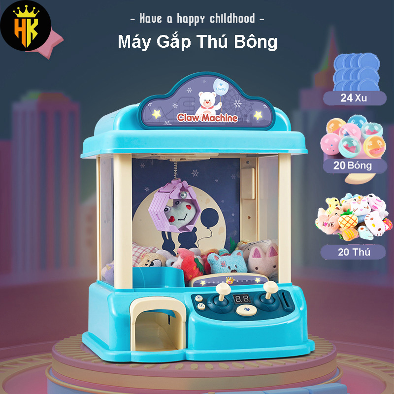 Máy Gắp Thú Bông Cỡ Lớn ClawMachine Kèm Gấu Bông Mini Cho Bé Có Xu Đếm Thời Gian, Có Nhạc và Đèn,Đồ Chơi Gíao Dục Sớm Cho Bé