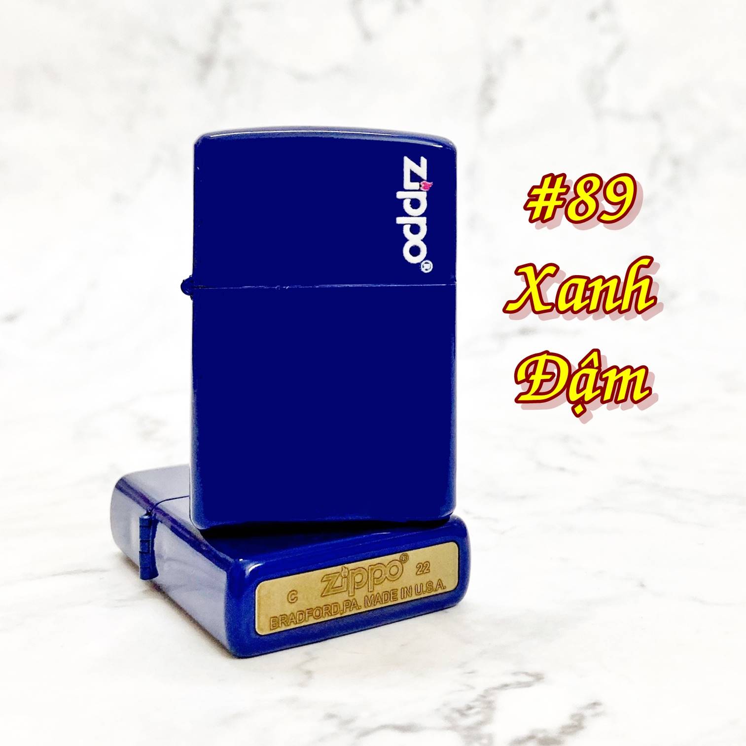 Bật lửa zippo sơn tĩnh điện có mộc đáy màu xanh đậm