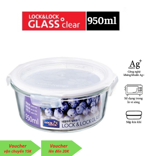 Lock and Lock Heat-Resistant Glass Box, 950ml, Round, Genuine Product