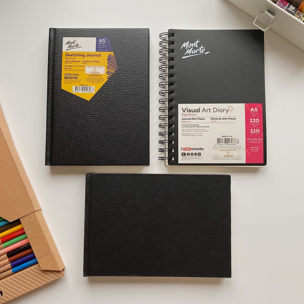Sổ vẽ Sketch Journal Mont Marte bìa giả da/bìa cứng lò xo chất lượng siêu tốt