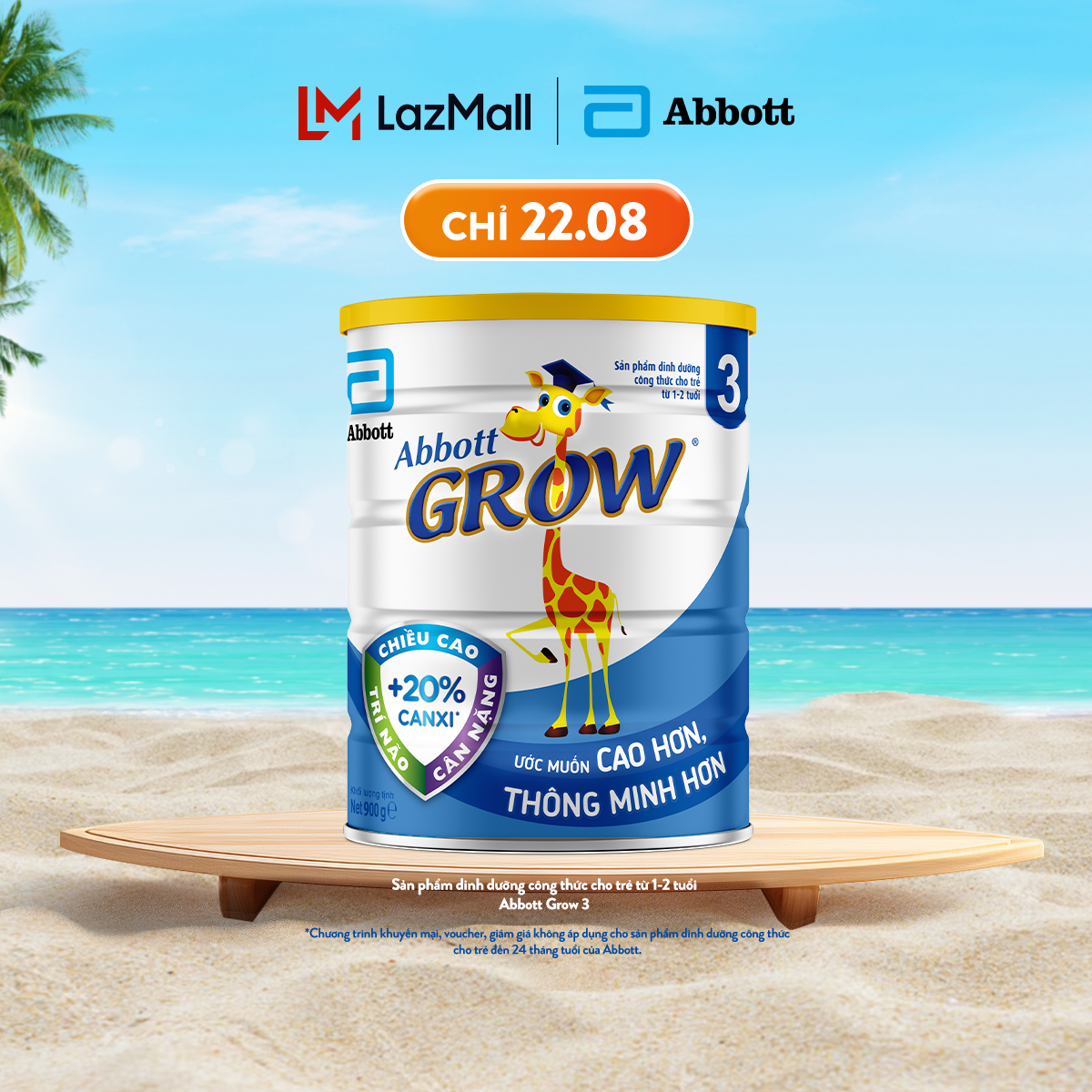 Sữa bột Abbott Grow 3 900g cho trẻ 12-24 tháng cung cấp đầy đủ dưỡng chất bổ sung canxi giúp răng chắc khỏe và tăng chiều cao vượt trội-Giới hạn 5 sản phẩm/khách hàng