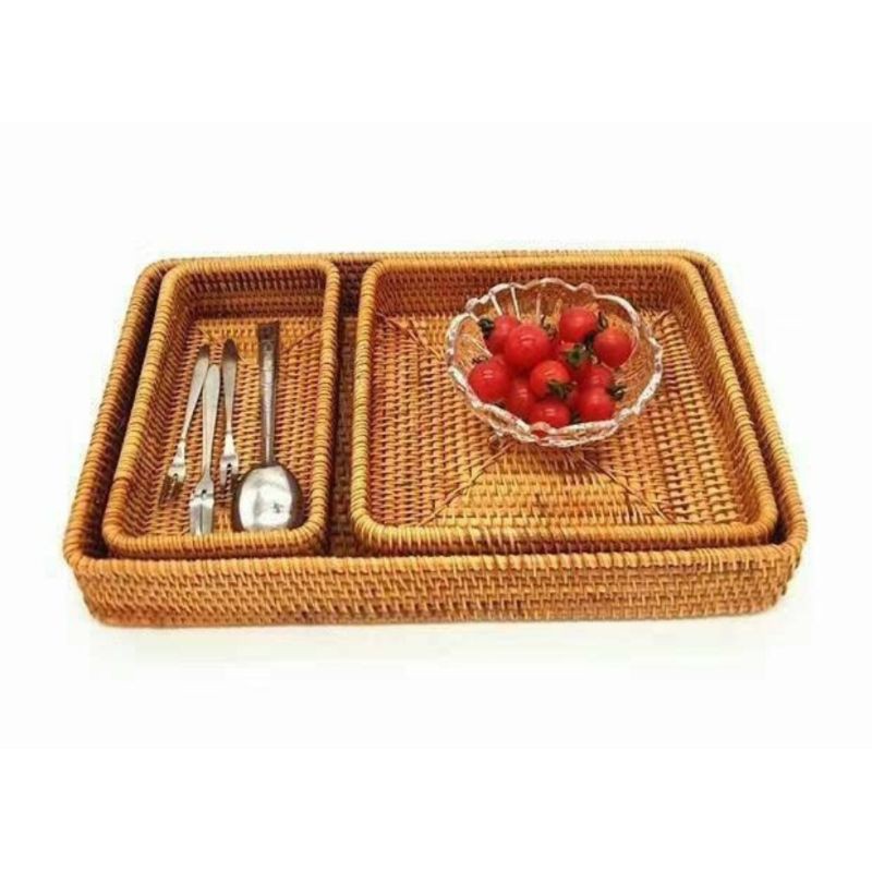 Bộ khay cơm bằng mây guột hình chữ nhật, khay đựng suất ăn 3 kích thước, khay mây hình chữ nhật