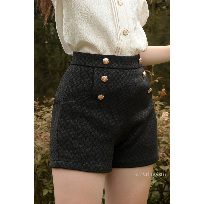 DARLING.ISM - Quần short đen phối nút kim loại Celia short vải bố