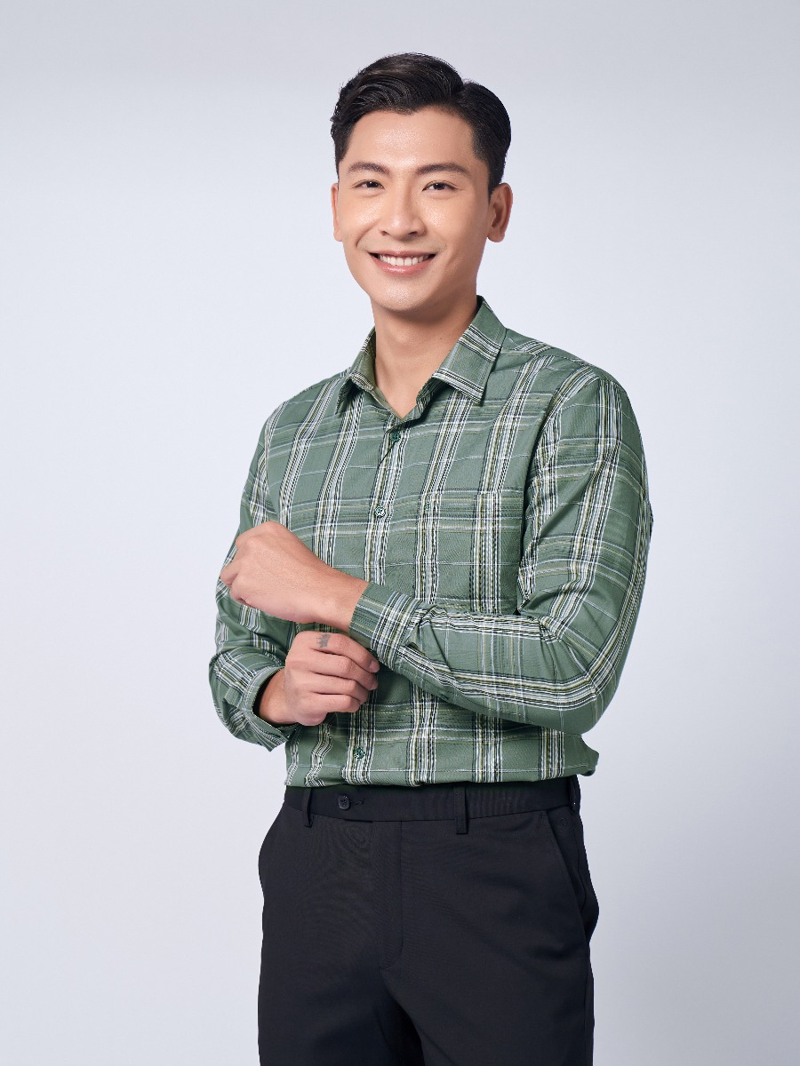 OWEN - Áo Sơ mi dài tay Owen Regularfit chất sợi tre kẻ ca rô xanh 220937