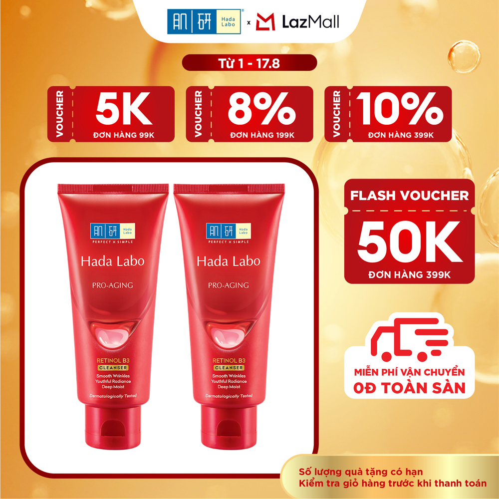 [VB] Bộ 2 Sữa rửa mặt cải thiện dấu hiệu lão hóa dạng kem Hada Labo Pro-Aging Retinol B3 Cleanser 80g