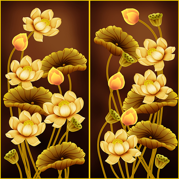 Tranh dán tường Cặp Hoa Sen trang trí bàn thờ phòng thờ loại cao cấp nhiều kích thước SenCap_001_002