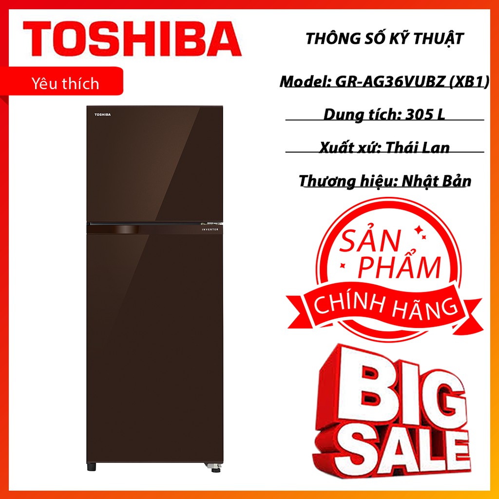 Tủ lạnh toshiba inverter 305 lít gr-ag36vubz xb1 chính hãng