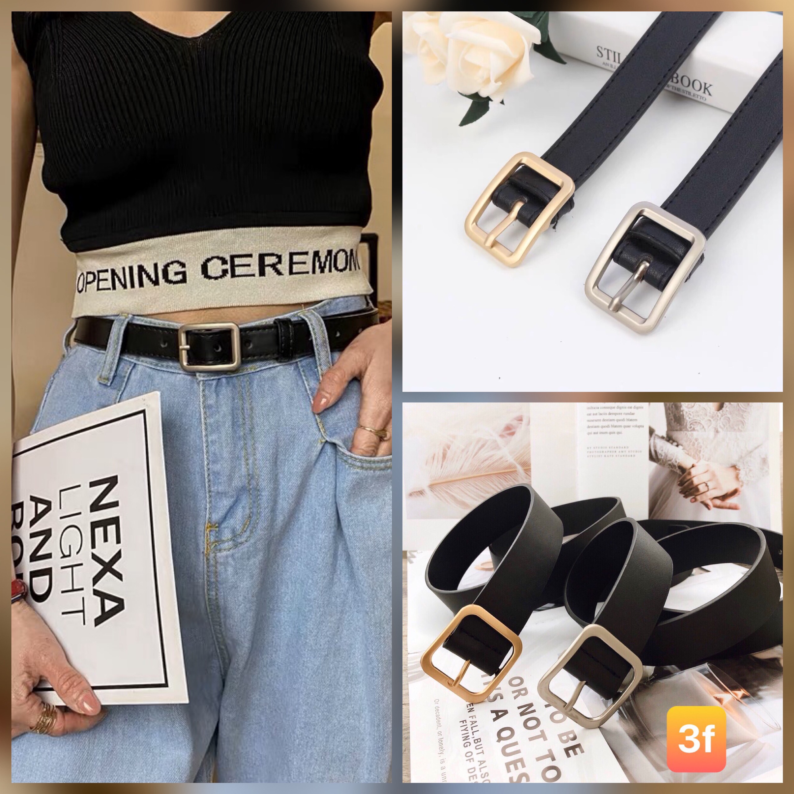 Thắt lưng nữ nam unisex khóa vuông tròn đơn giản dễ phối đồ