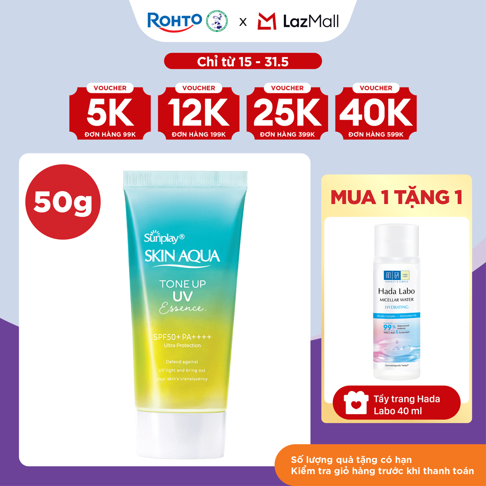 Kem chống nắng nâng tông Skin Aqua Tone up  Mint Green cho da trắng có khuyết điểm đỏ, dạng tinh chất Sunplay Skin Aqua Tone Up UV Essence Mint Green SPF 50+ PA++++ 50g