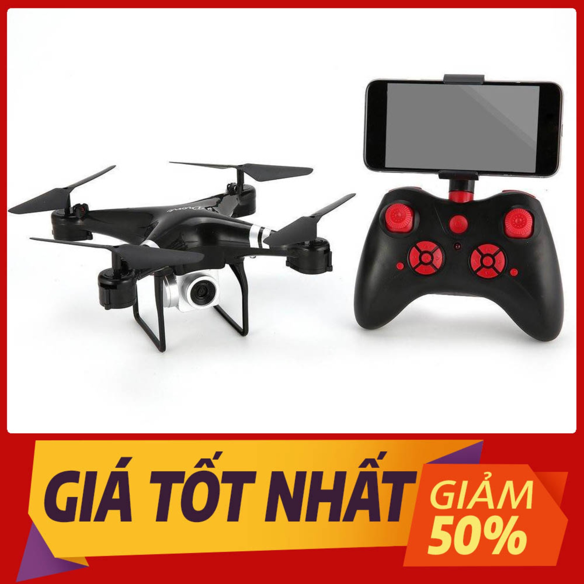 Máy bay Flycam KY101 Cao cấp, kết nối Wifi với điện thoại + Tặng tay cầm điều khiển từ xa (Đen)