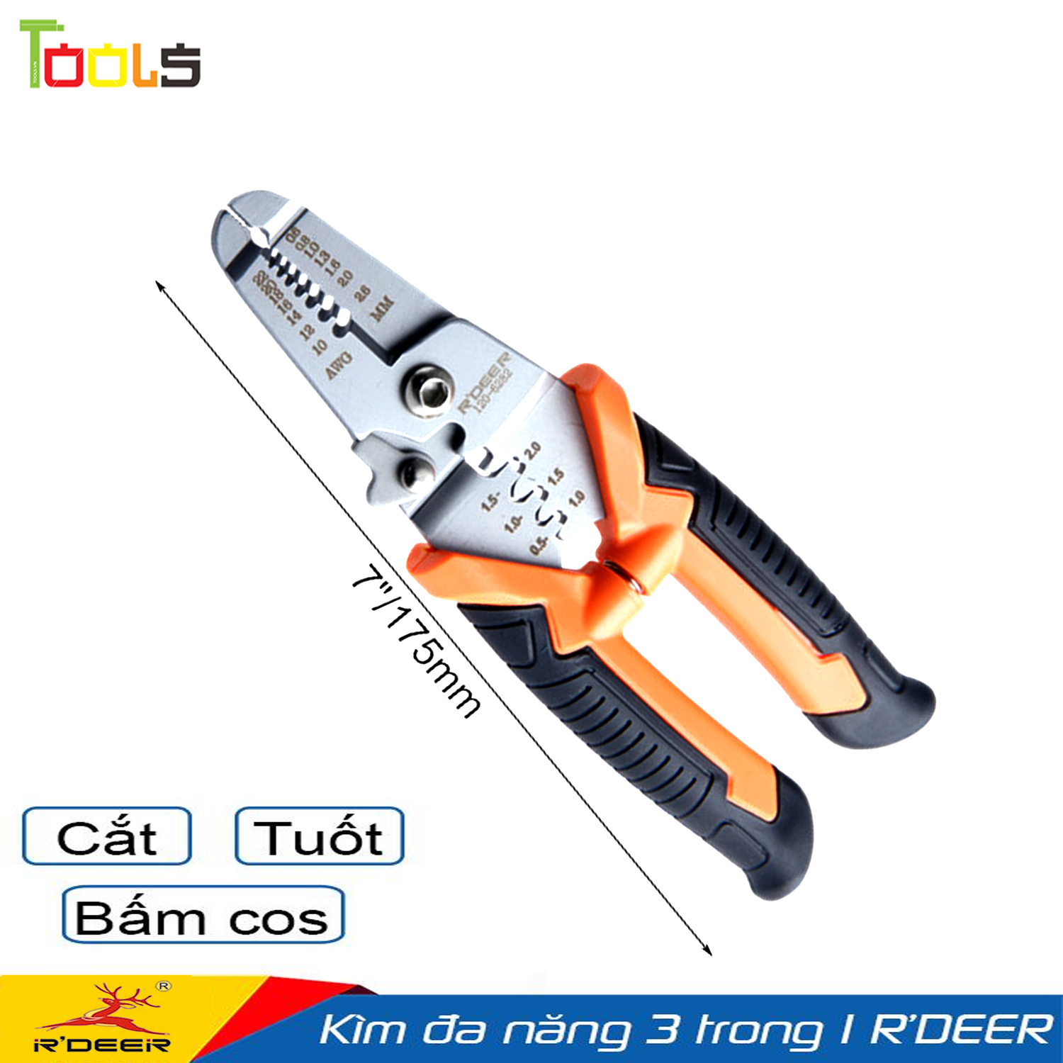 Kìm cắt dây đa năng cao cấp 3 trong 1 r'deer 120-6282 7inch/175mm