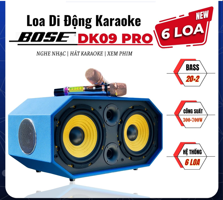( HÀNG NHẬP KHẨU MỸ )Loa Karaoke Xách Tay BOSE T18 + BOSE DK-09PRO Kèm 2 Micro UHF Cao Cấp Chống Hú -Tích Hợp Chỉnh Echo,Reverb - Hệ Thống 6 Đường Tiếng Gồm 2 Loa Bass 20Cm,2Trung,2 Treble - Công Suất 700W ,Cho Bass Chắc Khỏe Tiếng Sáng