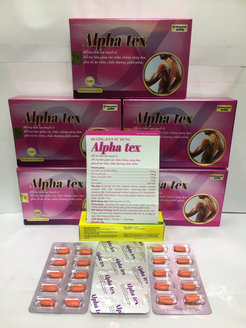 Tan máu bầm ALPHA TEX hỗ trợ tan huyết ứ, giảm các triệu chứng sưng, đau do viêm, chấn thương phần mềm - Hộp 30 viên