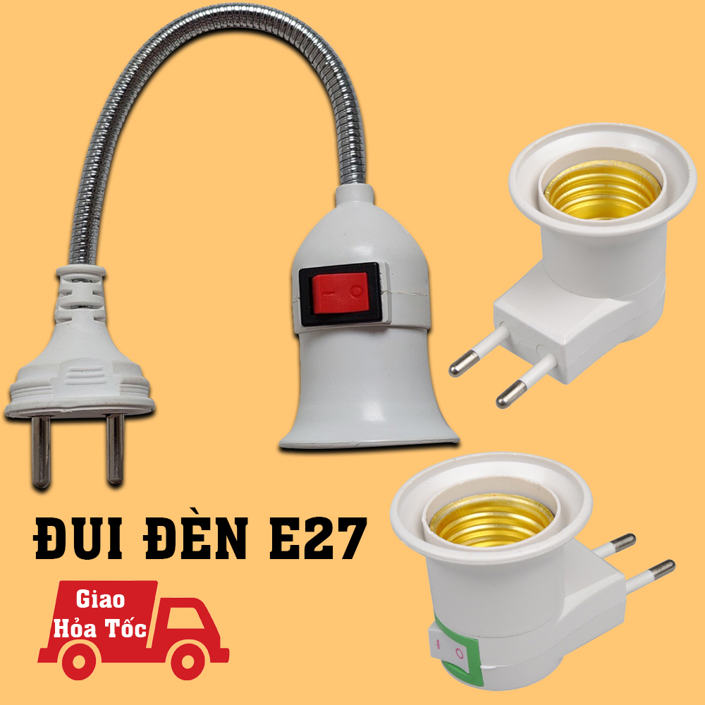 Đui đèn e27 lò xo có công tắc - đui đèn có công tắc, đui đèn lò xo, đuôi đèn e27, đui đèn liền phích cắm