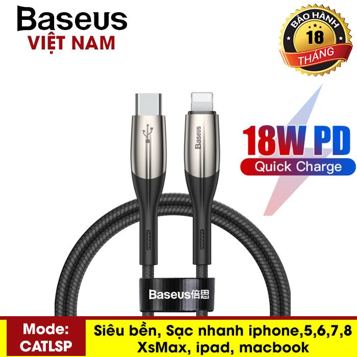 Cáp sạc nhanh và truyền dữ liệu tốc độ cao Type C - Lightning Baseus ( CATLSP) cho iPhone 8/ 8 Plus/ iPhone X (18W PD Quick Charging Cáp bọc kẽm chống gãy đứt) dài 1M - Phân phối bởi Baseus Vietnam