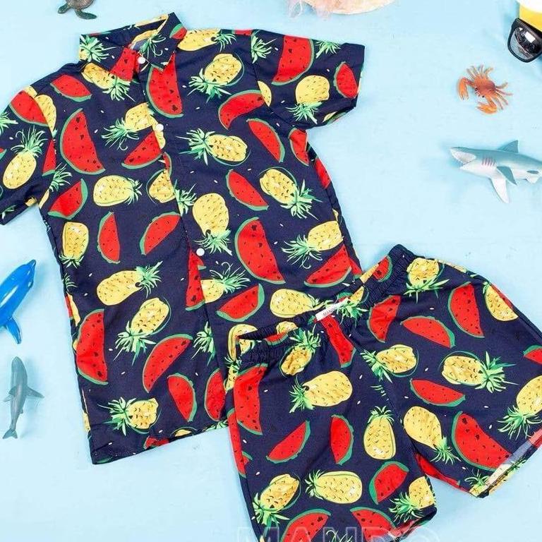 [ SIÊU PHẨM HÈ 2021 ] Bộ Quần Áo Pizama Nam Nữ Chất Liệu Kate Thái Cực Hot Bộ Hoa Quả Nam Nữ Đi Biển Hot Hit Đủ Size Chất Thô Kate R45