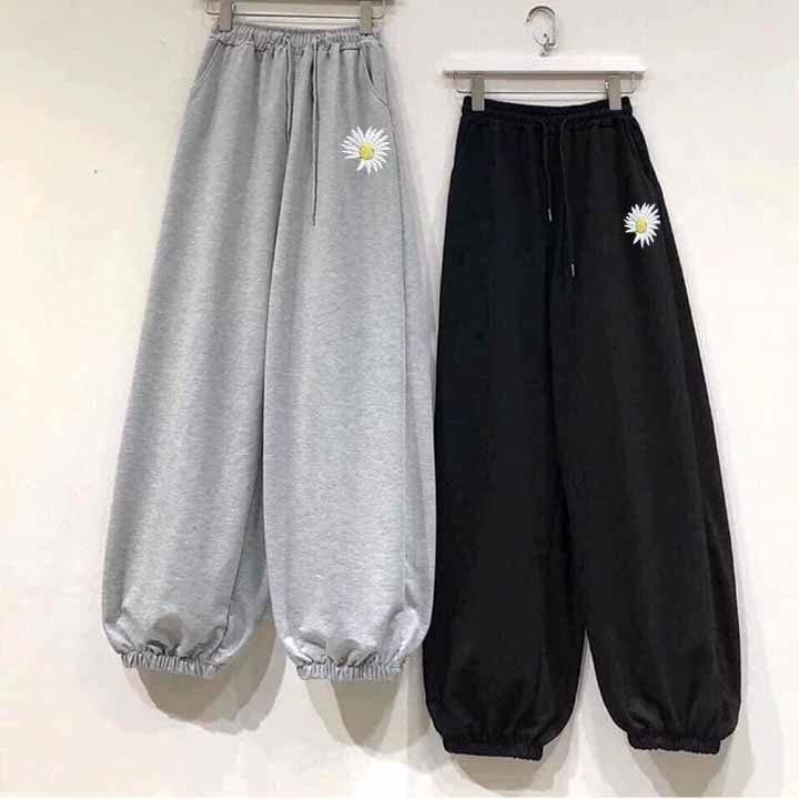 Quần jogger thun nam nữ thêu hoa cúc , Quần Jogger Bo Ống Unisex, Quần Nỉ Thể Thao Form Rộng Trẻ Trung Thời Trang