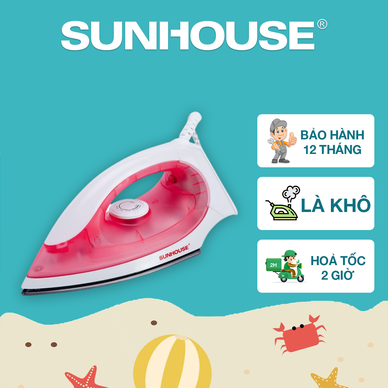 Bàn là khô SUNHOUSE SHD1072 - Bảo hành 12 tháng