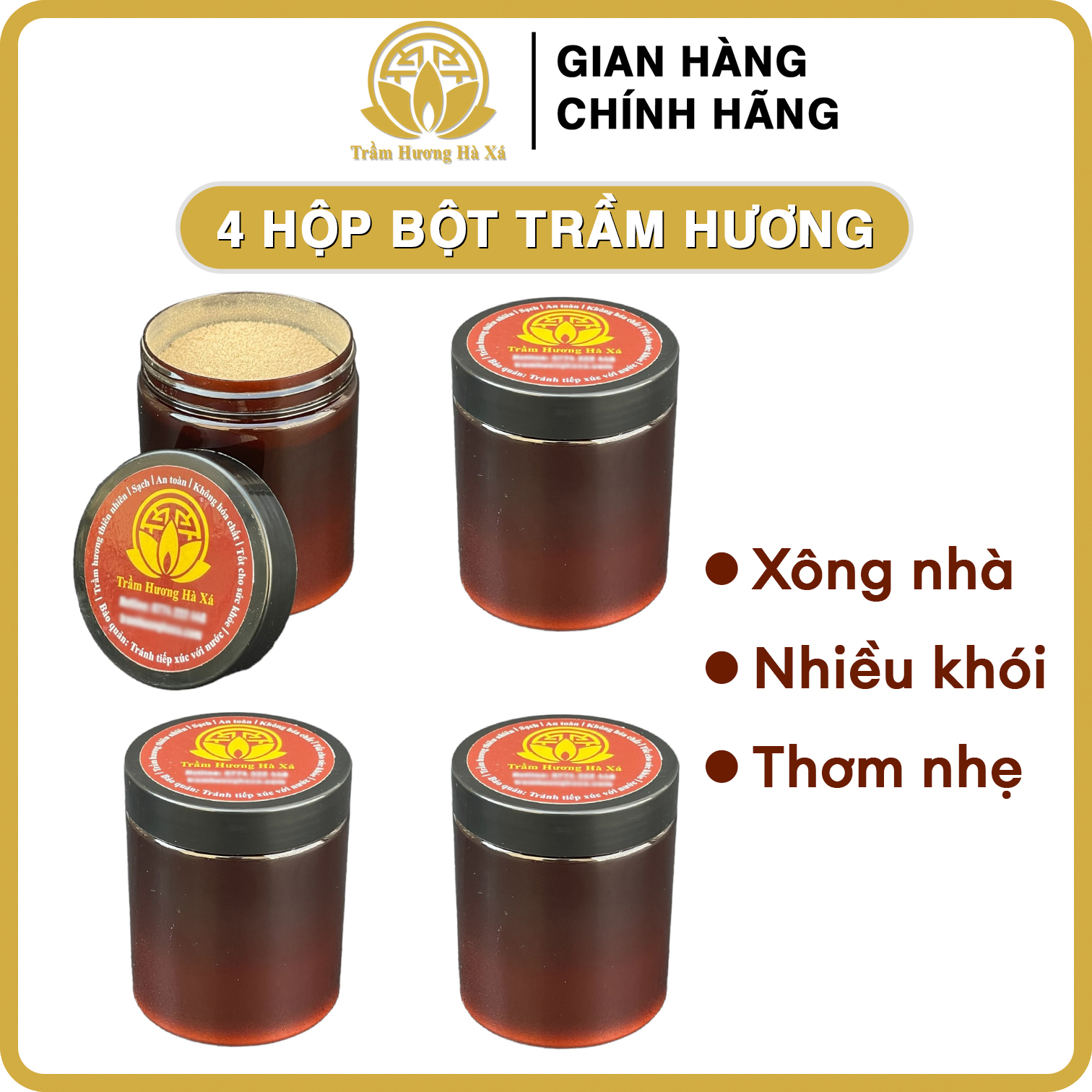 Bộ 4 hộp bột trầm hương đốt xông nhà tẩy uế HÀ XÁ đồ thờ cúng phong thủy, xua đuổi vận xui, thu hút nguồn năng lượng tích cực, thanh lọc không khí, an toàn cho sức khỏe