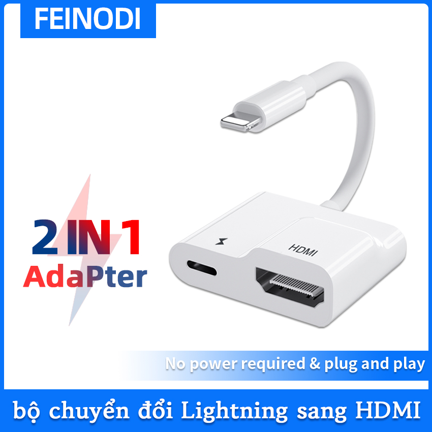 FEINODI 2 trong1 Lightning sang HDMI tương thích Bộ chuyển đổi cáp 2 cổng  Bộ chuyển đổi AV kỹ thuật số 1080P cho Phụ kiện điện thoại iPhone iPad sang  TV 