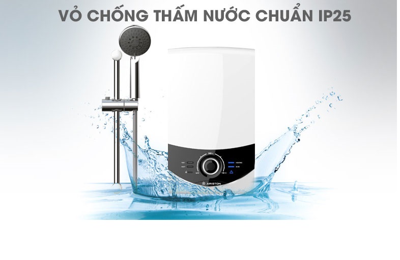 (mẫu mới)Máy nước nóng trực tiếp Ariston SMC45PE sbs-VN chống giật có bơm, công suất 4500W, bơm trợ lực siêu êm (Trắng)