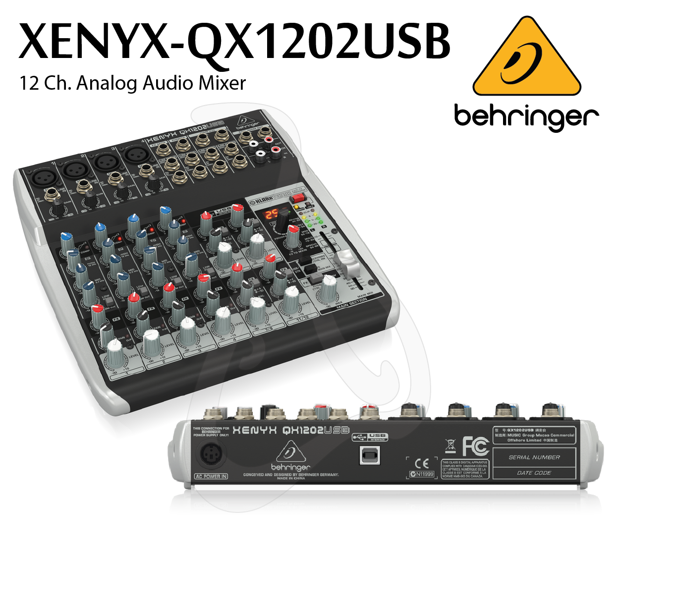 Behringer qx1202usb mixer analog 12 input 2 bus tích hợp mic preamp eq usb fx