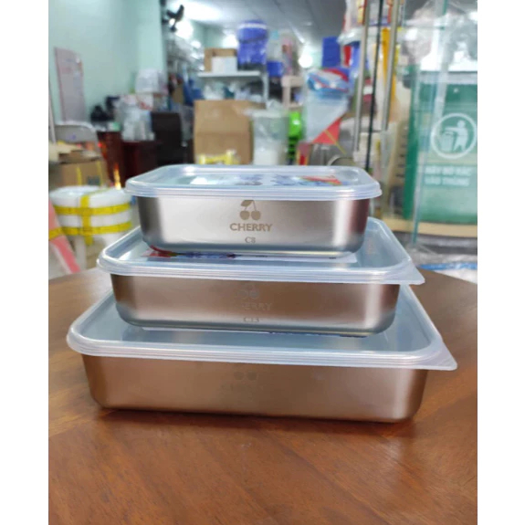 Hộp đựng thực phẩm inox Cherry- Hộp cạn và sâu có nắp bảo quản thực phẩm giúp ngăn mùi.