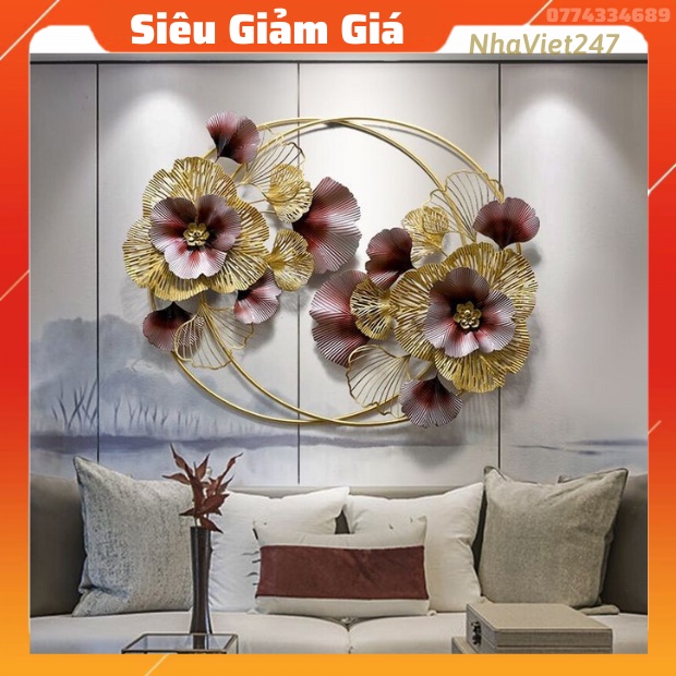 Tranh sắt treo tường nghệ thuật họa tiết vòng hoa kích thước 103cmx79cm decor nhà cửa sang trọng,hiện đại