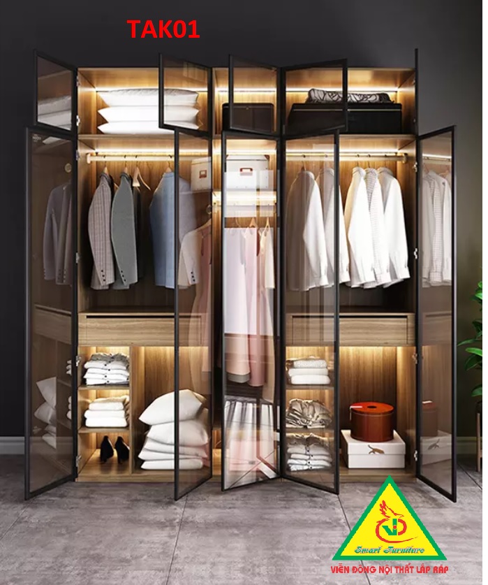 Tủ quần áo gỗ MDF cánh kính cường lực khung nhôm TAK01 - Nội thất lắp ráp Viendong Adv Giá 40,397,952 Đồng*Miễn phí vận chuyển