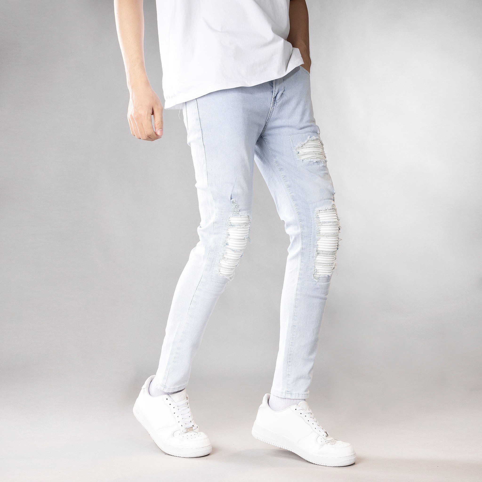 Quần jean nam đen chất bò rách gối co giãn cao cấp vải dày form chuẩn phong cách thời trang trẻ trung giá rẻ