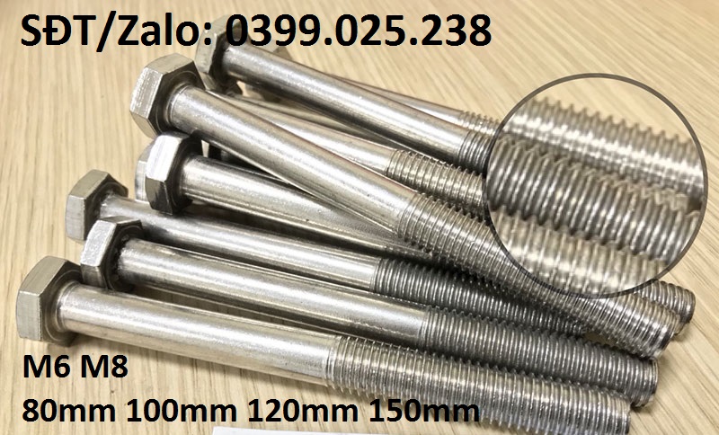 Combo 5 con Bulong M6/M8 lục giác ngoài INOX ĐỘ DÀI 80 100 120 150MM