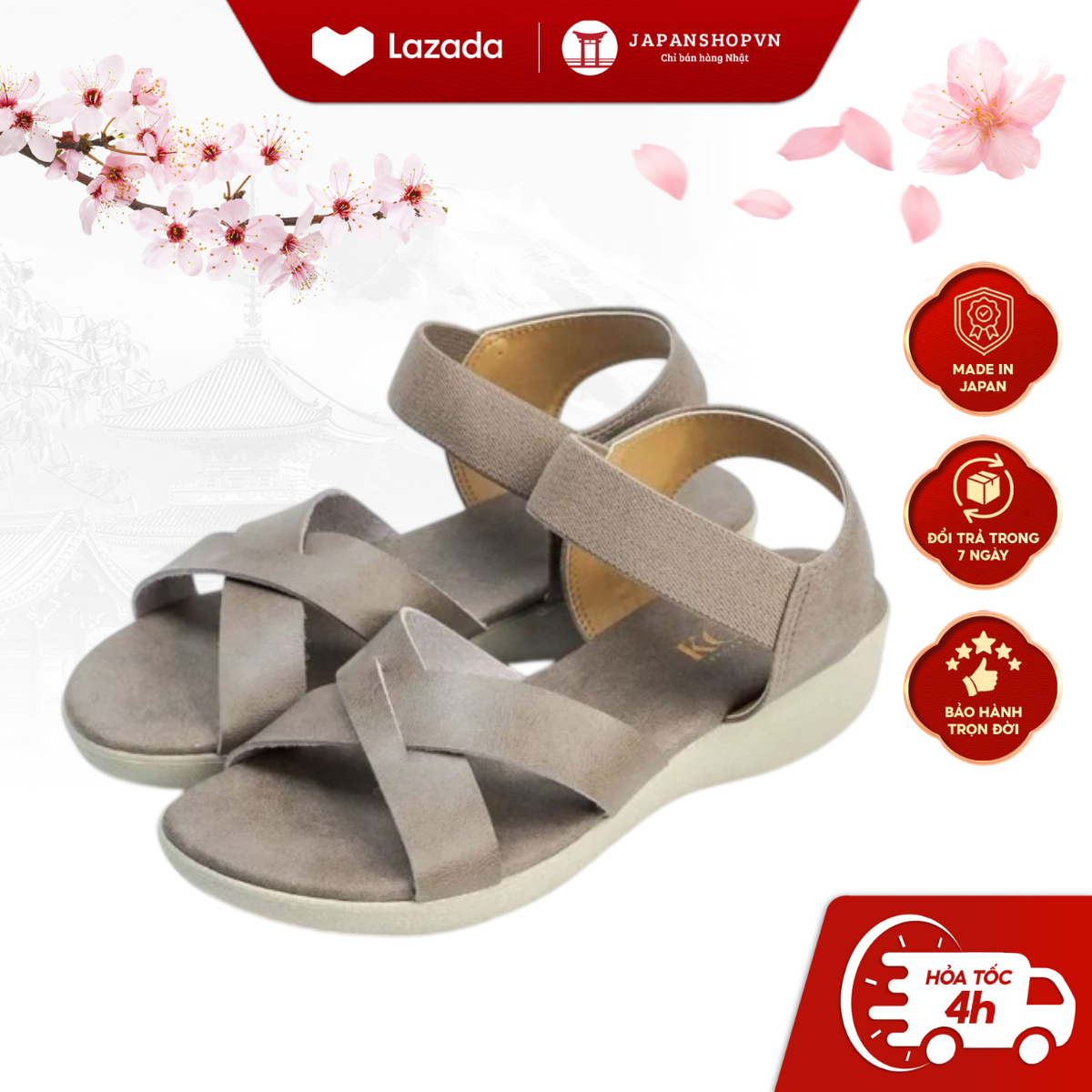 Sandal nữ đế xuồng quai chéo 4cm Kosu 23363, sandal công sở dáng sang mang nhẹ chính hãng Nhật Bản