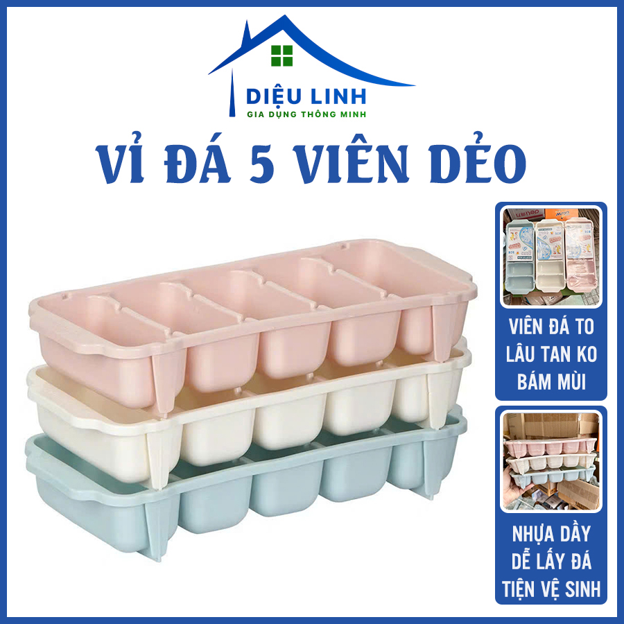 Khay Đá Cao Cấp 5 Ngăn Cỡ Lớn Làm Đá Uống Bia Vỉ 5 Đá Viên Nhựa Dẻo 6928 Khay Làm Đá Tủ Lạnh Thông Minh Làm Kem khuôn Làm Thạch Có Độ Bền Cao Tramanhshop