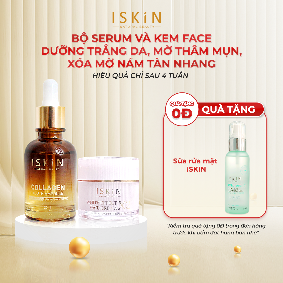 Bộ sản phẩm dưỡng trắng da, mờ thâm mụn, mờ thâm nám x2 - 1 serum dưỡng trắng mờ thâm iskin và 1 kem dưỡng trắng da mờ thâm nám iskin | phù hợp mọi loại da hiệu quả dưỡng trắng mờ nám nhanh gấp 2 lần