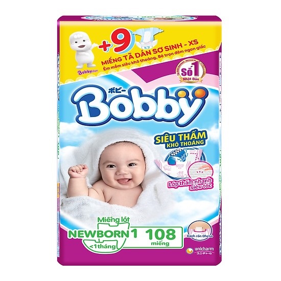 [Tặng thêm 9 miếng tã] Bobby NewBorn 1 -108 miếng