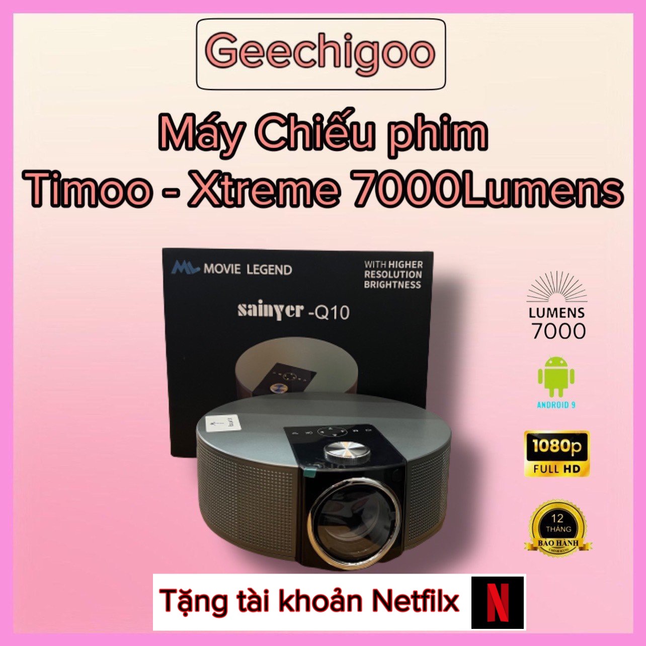 Máy Chiếu Phim TIMOO-XTREME Full HD Android 9.0 Độ Sáng Lên Tới 7000Lumens (Tặng Kèm Màn VÀ Kệ Giá Đỡ Máy Chiếu)