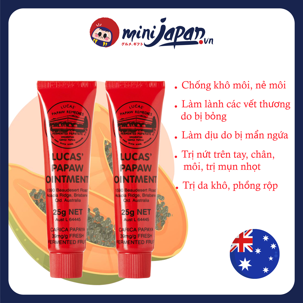 Kem đa năng Lucas Papaw Ointment Úc 25g chống nẻ môi, da khô phồng rợp