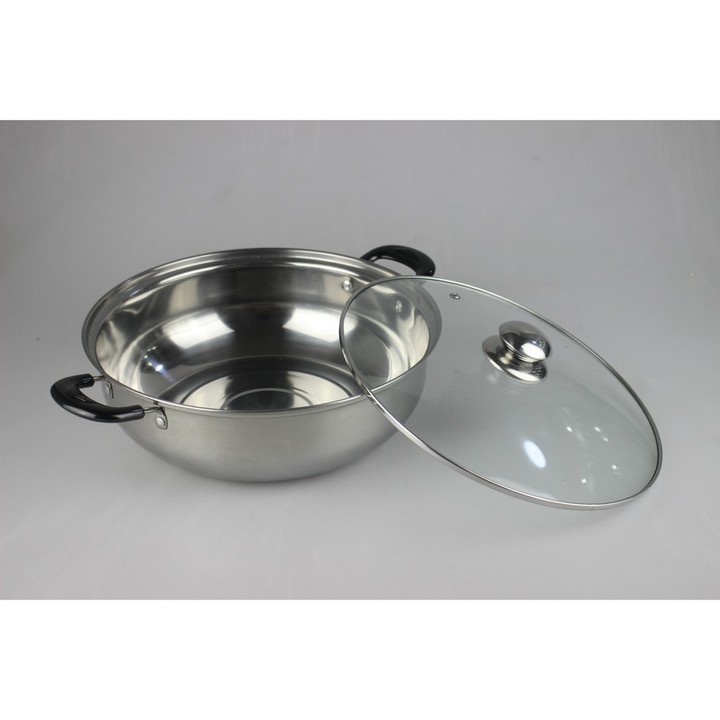 Nồi lẩu inox cao cấp 28cm nắp kinh có tay cầm cách nhiệt, Nồi lẩu inox cao cấp đa năng, nồi lẩu kiêm nồi nấu canh đa năng tiện dụng size 28 cm, Nồi lẩu đa năng inox dùng được cả bếp từ