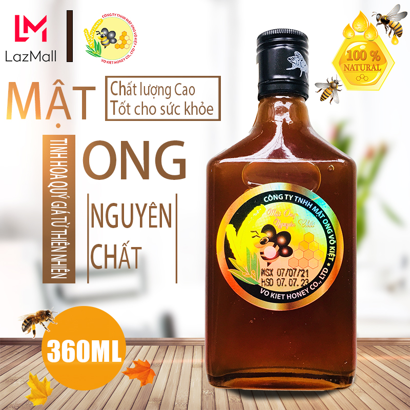 Mật ong rừng nguyên chất 100% dung tích 360ml, mật ong Võ Kiệt CHÍNH HÃNG, tác dụng của mật ong làm lành vết thương, giải tỏa lo âu, giảm ho nhanh chóng, đặc biệt là tỏi ngâm mật ong rất tốt