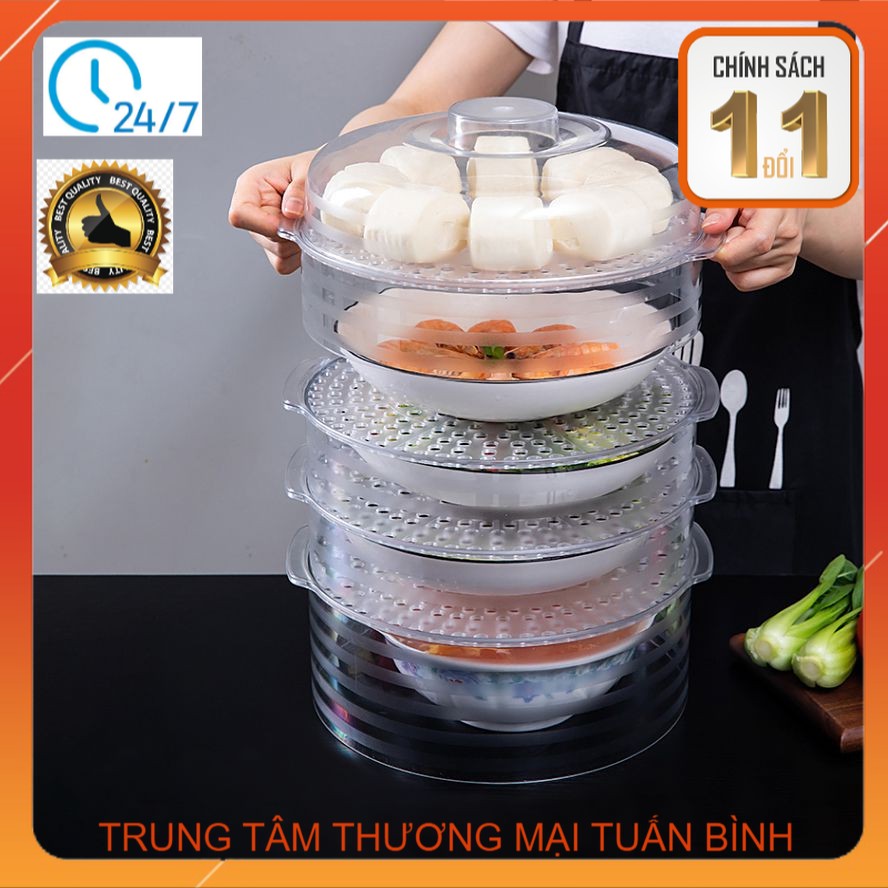 Lồng bàn đậy thức ăn 5 tầng dữ nhiệt tốt -khay đậy thức ăn thông minh trong suốt