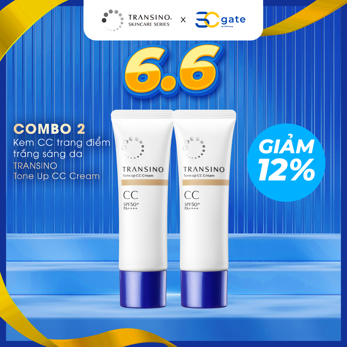Combo 2 kem cc trang điểm trắng sáng da transino