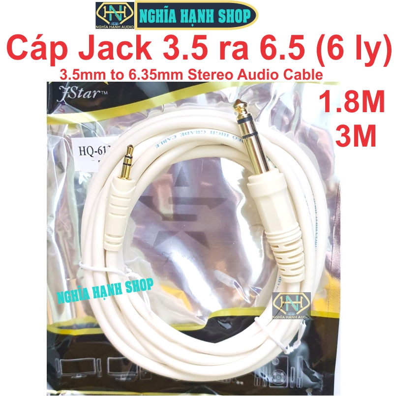 Cáp âm thanh 1 đầu 3.5 ra 6.5 dài 1.8m 3m jstar - dây jack 3.5 ra 6 ly stereo - dây cáp jack 3.5 ra 6.5 stereo - cáp 3.5 ra 6.5 - 3.5mm to 6.35mm stereo audio cable