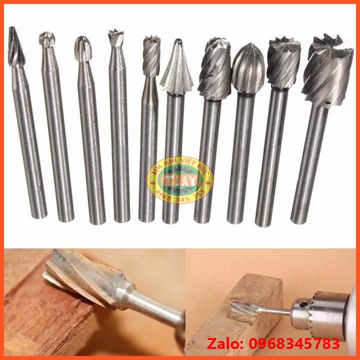 Bộ 10 mũi khắc, mài, làm lũa hss cao cấp cán 3mm