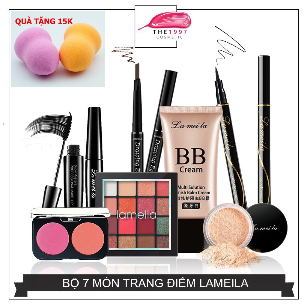 [TẶNG MÚT TÁN KEM NỀN] Bộ trang điểm đầy đủ 7 món LAMEILA Mascara +  Kem nền + Phấn phủ + Chì kẻ mày + Bút dạ kẻ mắt + Phấn má hồng + Phấn mắt