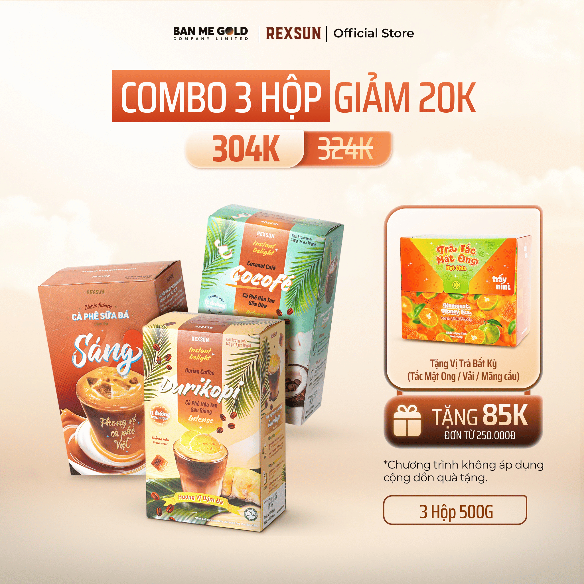 [TẶNG TRÀ] 3 Hộp Cà Phê Hòa Tan Sữa Dừa ĐẬM ĐÀ /Sầu Riêng ĐẬM ĐÀ /Sữa Đá ĐẬM ĐÀ - Cà Phê Sữa Hòa Từ Tan Ban Me Gold