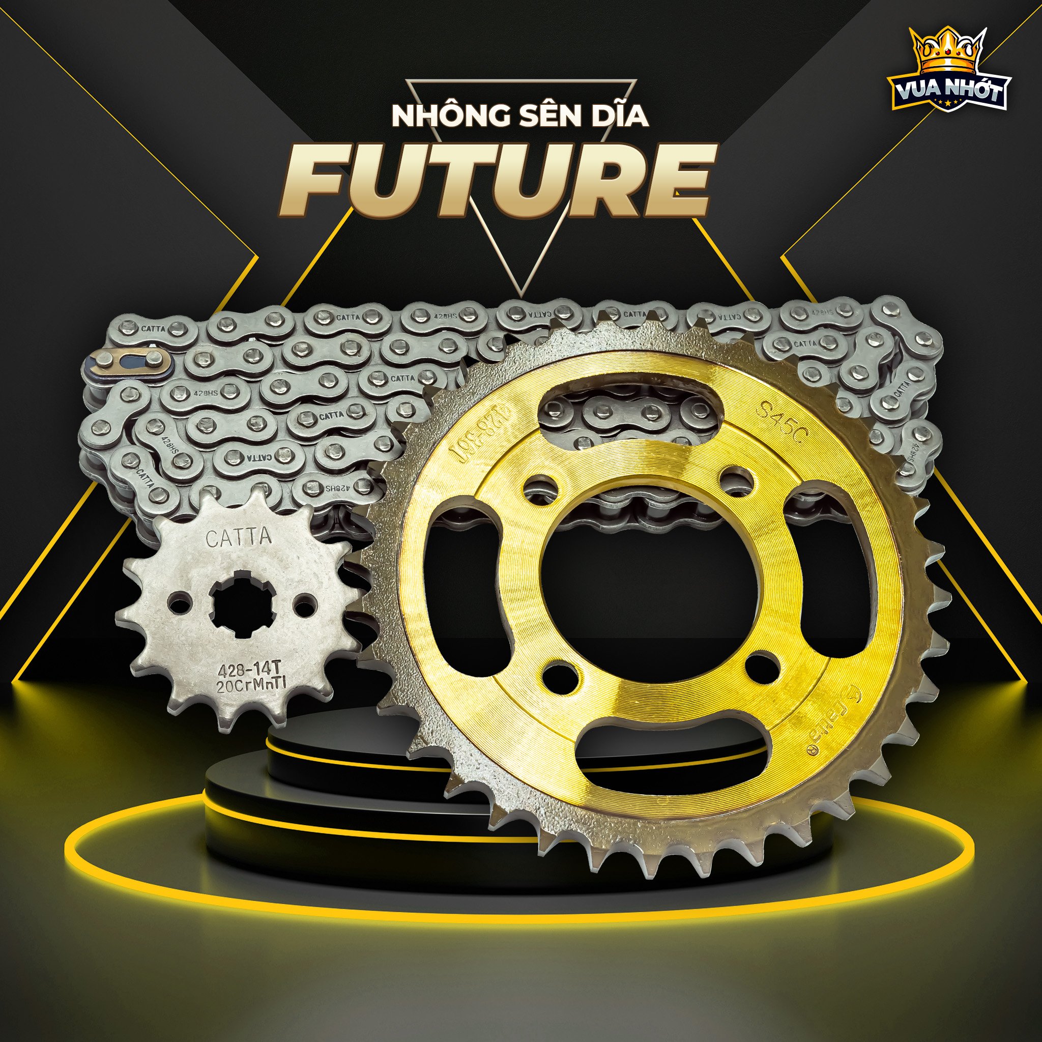 Nhông Sên Dĩa Future/NSD Xe Future 125 Fi, NEO, LED, X, Future 110 - Sên 9 Li/10 Li Thép Cacbon, Phụ Tùng Xe Máy Hiệu CATTA